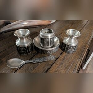 Silver Metal Candle Holders and Tray Set